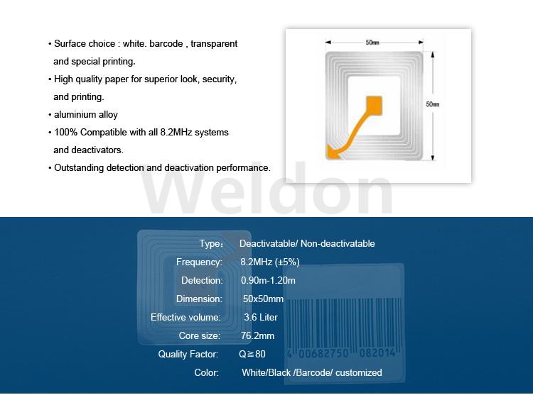 50x50mm 8.2MHz RF anti-theft sticker for retail security